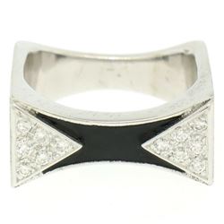 14K White Gold 0.30 ctw Diamond & Black Enamel Stone Finished Squared Band Ring