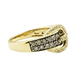 0.90 ctw Chocolate and White Diamond Buckle Ring - 14KT Yellow Gold