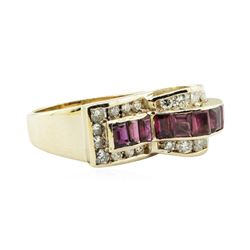 3.04 ctw Square Step Rubies And Diamond Ring - 14KT Yellow Gold