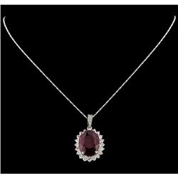 18.81 ctw Ruby and Diamond Pendant With Chain - 14KT White Gold