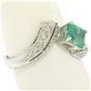 Image 3 : 14k White Gold 1.20 ctw Colombian Emerald & Pave Diamond Bypass Cocktail Ring