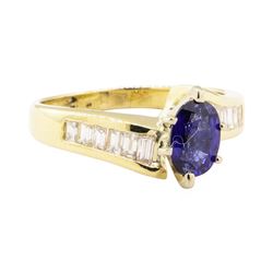 1.38 ctw Blue Sapphire and Diamond Ring - 14KT Yellow Gold