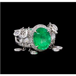 3.96 ctw Emerald and Diamond Ring - 18KT White Gold