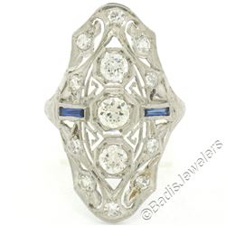 Art Deco Platinum 1.20 ctw Old European Diamond Long Filigree Dinner Ring