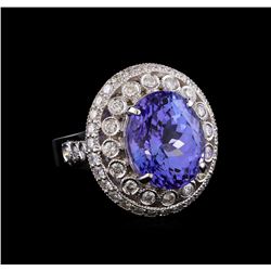 9.23 ctw Tanzanite and Diamond Ring - 14KT White Gold