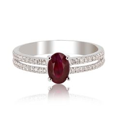 1.10 ctw Ruby and 0.24 ctw Diamond 14K White Gold Ring (GIA CERTIFIED)