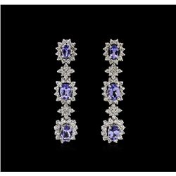 4.48 ctw Tanzanite and Diamond Earrings - 14KT White Gold