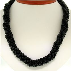 14k Gold Long Multi Strand Black Onyx Necklace w/ Freshwater Pearl & Coral Bead