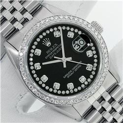 Rolex Mens Stainless Steel Black String Diamond 36MM Datejust Wristwatch With Ro