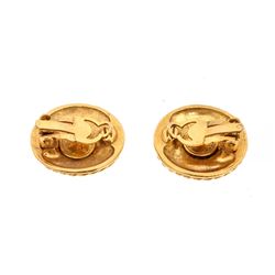 Chanel Vintage Gold CC Logo Rope Round Clip On Earrings