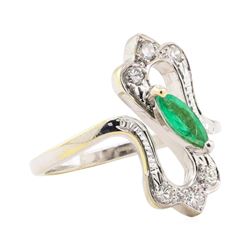 0.60 ctw Emerald and Diamond Ring - 18KT White Gold