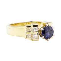 1.87 ctw Blue Sapphire And Diamond Ring - 14KT Yellow Gold