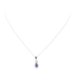 0.45 ctw Blue Sapphire and Diamond Pendant with Chain - 14KT White Gold