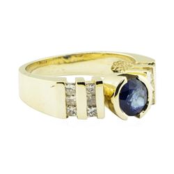 1.45 ctw Blue Sapphire and Diamond Ring - 14KT Yellow Gold