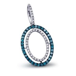 14k White Gold  0.31CTW Diamond and Blue Diamonds Pendant