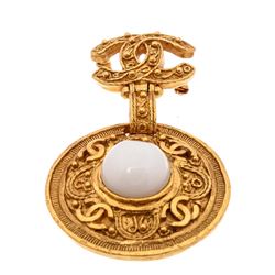 Chanel Vintage Gold-Tone CC Gripoix Drop Brooch