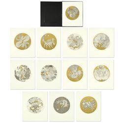 Guillaume Azoulay, "Zodiac Suite" Limited Edition Etchings (Black) with Gold Leaf, each numbered 1/7