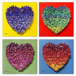 Patricia Govezensky- Original 3D Metal Art on Wood (Set of 4) "Hearts"