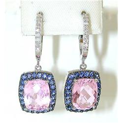 3157 EFJ 18KW Gold Pink Quartz Earrings w/Sapp/Dia