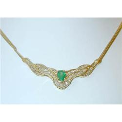 6046 14K Gold Necklace w/ Emerald/ Diamonds