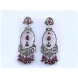 6129 18k Gold/ Silver Earrings with Diamonds and Ruby