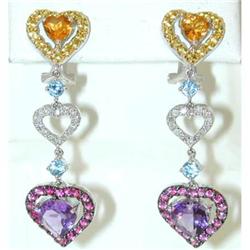 6138 14KW Gold Earrings w/MultiColor Stones/Diamonds