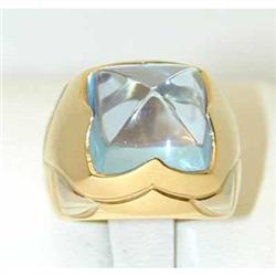 487 BVLGARI 18k Gold Blue Topaz Ring