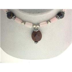 6173 Rose Quartz, Aventurine and Silver Necklace