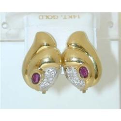 402 18k 2 tone Gold Ruby Earrings w/Diamonds.