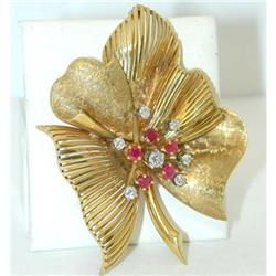 6206 18K Gold Pin w/ Ruby/ Diamonds