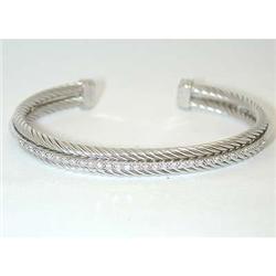 6218 David Yurman Silver/18KW Gold Bangle w/ Diamonds