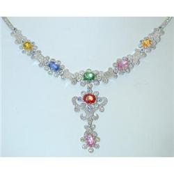 3628 EFJ 18K White Gold Diamond Necklace w/Multi