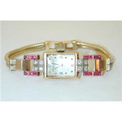 6406 ANTIQUE Black Starr & Gorham 14K Gold Watch w/Ruby