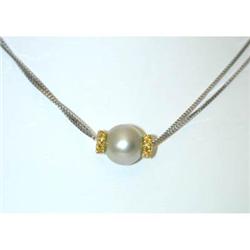 3328 18KW Gold Necklace w/Yellow Sap/Pearl Pendant