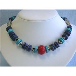 6459 Turquoise, Lapis and Coral Necklace