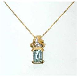 1028 14K Gold Necklace w/ Blue Topaz/ Diamonds