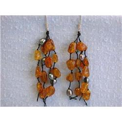 1029 Dangling Amber and Pearl Earrings