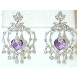 1038 14KW Gold Earrings w/ Amethyst/ Diamonds