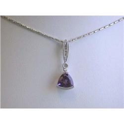 1043 14k White Gold Necklace w/Amethyst/Diamond Pendant