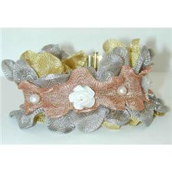 1112 14K Tri-Color Gold Bracelet w/ Shell Flower/ Pearl