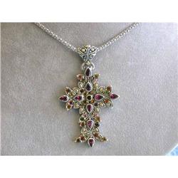 1149 Silver Necklace w/ Multi-colored Gemstone Pendant