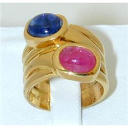 1165 SALAVETTI 18K Gold Ring w/ Cabochon Sapphire/ Ruby
