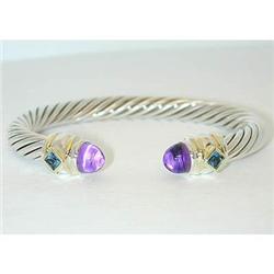 1166 David Yurman Silver/14K Gold Bangle w/Amethyst/BT