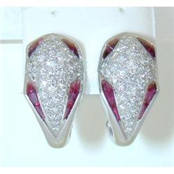 793 CRAIG DRAKE 18KW Diamond Earrings w/Ruby