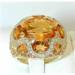 3435 EFJ 18K Gold Multicolor Gemstones Ring w/Diamond