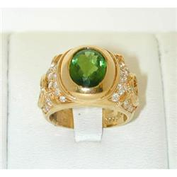 1211 MARINA B 18K Gold Ring w/Green Tourmaline/Diamonds