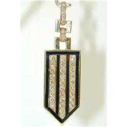 1212 18K Gold Pendant w/ Onyx/ Diamonds
