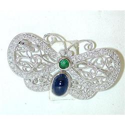 4151 14KW Gold Pin w/Emerald/Sapphire/Diamond