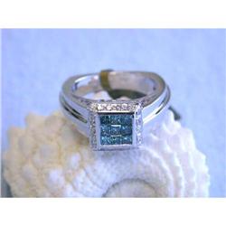 1263 18K White Gold Ring with Round and Blue Diamonds