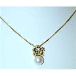 458 18k Gold Necklace w/Pearl/Diamond